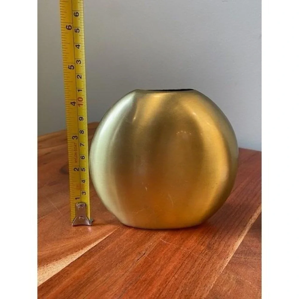 Brass Oval Metal Bud Vase Mid Century Modern Round Pebble Vase Minimalist 4in